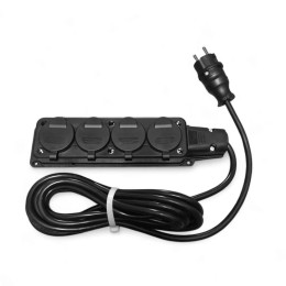 Подовжувач електричний 16A 3.5 кВт 4 розетки 1м чорний каучуковий IP44 з заземленням ПВС 3×1.5 – вологозахищений силовий подовжувач