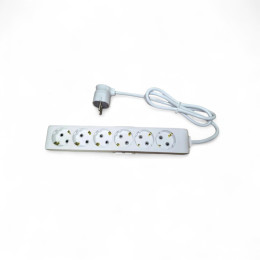 Подовжувач із заземленням 16А (3,5 кВт), 6 розеток, довжина 1 метр, IP20, білий