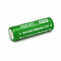 Акумулятор Vapcell N26 18500 Li-ion 3.7V 2600mAh 5A Flat Top без захисту, 18.2×49 мм Акумулятор Vapcell N26 18500 Li-ion 3.7V 2600mAh 5A Flat Top без захисту, 18.2×49 мм