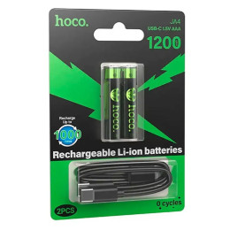 Акумулятори Hoco JA4 AAA 1.5V 1200mWh Li-ion з USB-C, 2 шт + кабель Акумулятори Hoco JA4 AAA 1.5V 1200mWh Li-ion з USB-C, 2 шт + кабель