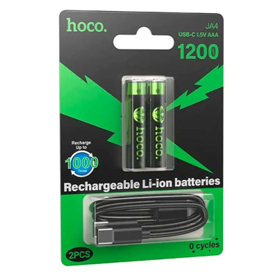 Акумулятори Hoco JA4 AAA 1.5V 1200mWh Li-ion з USB-C, 2 шт Акумулятори Hoco JA4 AAA 1.5V 1200mWh Li-ion з USB-C, 2 шт