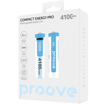 Акумулятори Proove Compact Energy Pro AA 1.5V 4100mWh USB-C, 2 шт Акумулятори Proove Compact Energy Pro AA 1.5V 4100mWh USB-C, 2 шт