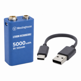 Акумулятор Westinghouse 9V 555mAh Li-ion USB-C, 1 шт (17×27×48.5 мм) - перезаряджувана крона Акумулятор Westinghouse 9V 555mAh Li-ion USB-C, 1 шт (17×27×48.5 мм) - перезаряджувана крона