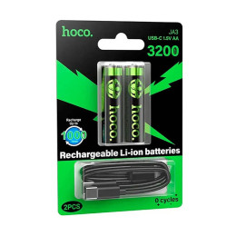 Акумуляторні батарейки AA Hoco JA3 1.5V 3200mWh USB-C Li-ion, 2 шт. Акумуляторні батарейки AA Hoco JA3 1.5V 3200mWh USB-C Li-ion, 2 шт.