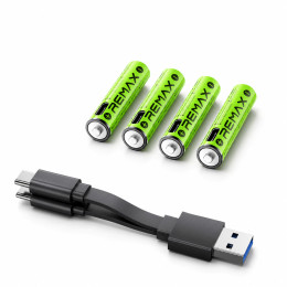 Акумулятори REMAX New Energy AAA02 AAA Li-ion 1.5V 814mWh 435mAh USB-C, 4 шт Акумулятори REMAX New Energy AAA02 AAA Li-ion 1.5V 814mWh 435mAh USB-C, 4 шт