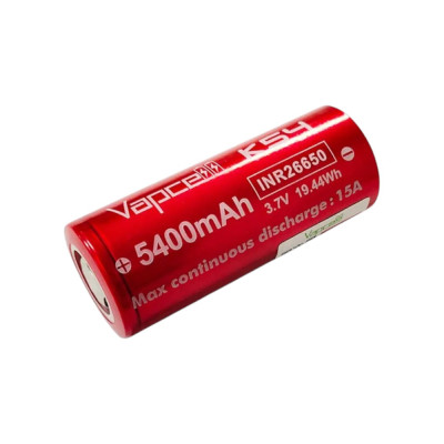 Аккумулятор Vapcell 26650 3.7V 5400mAh 15A Li-ion INR26650-K54, размер 26×65 мм, 1 шт