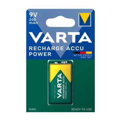 Акумулятор VARTA Recharge Accu Power 6HR61 9V 200mAh Ni-MH – багаторазова батарейка типу “Крона” для мультиметрів, мікрофонів, детекторів