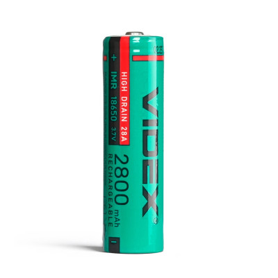 Акумулятор VIDEX Li-ion 18650 3.7V 2800mAh 20A (18×65мм) – високотоковий перезаряджуваний елемент живлення для ліхтарів, інструментів та акумуляторних збірок Акумулятор VIDEX Li-ion 18650 3.7V 2800mAh 20A (18×65мм) – високотоковий перезаряджуваний елемент живлення для ліхтарів, інструментів та акумуляторних збірок