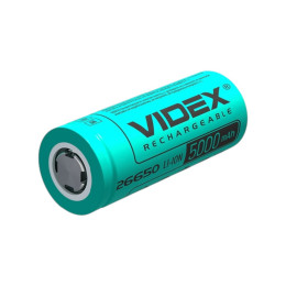 Акумулятор VIDEX Li-ion 26650 3.7V 5000mAh (26×65мм) – високоякісний перезаряджуваний елемент живлення підвищеної ємності для ліхтарів, інструментів та енергомісткої електроніки