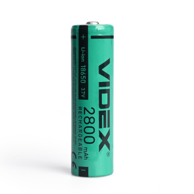 Акумулятор VIDEX Li-ion 18650 3.7V 2800mAh з плюсовим контактом (18×65мм) – перезаряджуваний елемент живлення для ліхтарів, електроніки