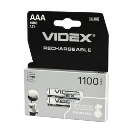 Акумулятори VIDEX Ni-MH HR03/AAA 1.2V 1100mAh (2 шт, double blister) – перезаряджувані елементи живлення для пультів, іграшок, ліхтарів та електроніки