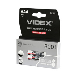 Акумулятори VIDEX Ni-MH HR03/AAA 1.2V 800mAh (2 шт, double blister) – надійні перезаряджувані елементи живлення для пультів, ліхтарів, іграшок та портативної електроніки