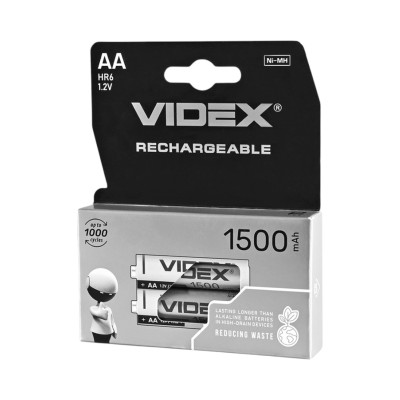 Аккумуляторы VIDEX Ni-MH HR6/AA 1.2V 1500mAh (2 шт, double blister) – надёжные перезаряжаемые элементы питания для пультов, фонарей, игрушек и бытовой электроники