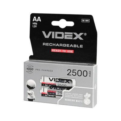 Акумулятори VIDEX Ni-MH HR6/AA 1.2V 2500mAh (2 шт, double blister) – потужні перезаряджувані елементи живлення для фотоапаратів, ліхтарів, іграшок та побутової електроніки Акумулятори VIDEX Ni-MH HR6/AA 1.2V 2500mAh (2 шт, double blister) – потужні перезаряджувані елементи живлення для фотоапаратів, ліхтарів, іграшок та побутової електроніки