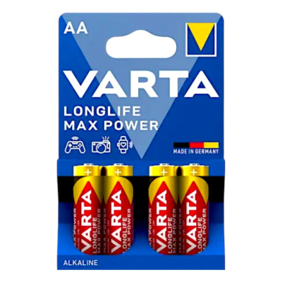 Энергоёмкие батарейки Varta Longlife Max Power LR6 AA Alkaline 1.5V, 4шт – для игрушек, радио и современных гаджетов