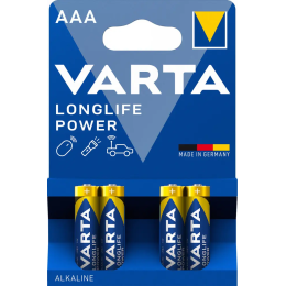 Батарейка Varta Longlife Power LR03 AAA Alkaline 1.5V, 4шт – щелочные батарейки для пультов, фонарей и игрушек