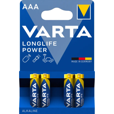Батарейка Varta Longlife Power LR03 AAA Alkaline 1.5V, 4шт – щелочные батарейки для пультов, фонарей и игрушек