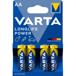 Батарейка Varta Longlife Power LR6 AA Alkaline 1.5V, 4шт – щелочные батарейки для пультов, игрушек и фонарей