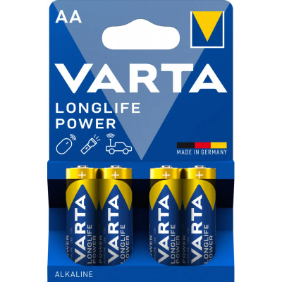 Батарейка Varta Longlife Power LR6 AA Alkaline 1.5V, 4шт – щелочные батарейки для пультов, игрушек и фонарей
