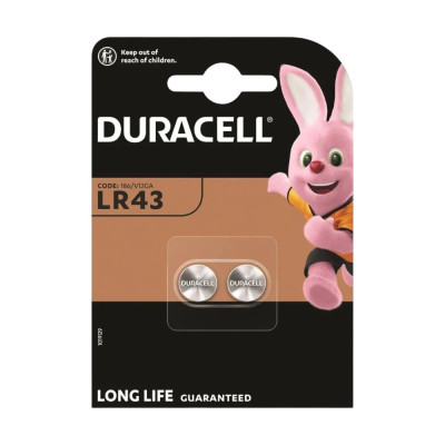 Батарейки Duracell LR43 / AG12 / 186 / V12GA / L1142 Alkaline 1.5V D11.6×H4.2 мм (2 шт) – алкалінові таблеткові батарейки для пультів, годинників, електроніки