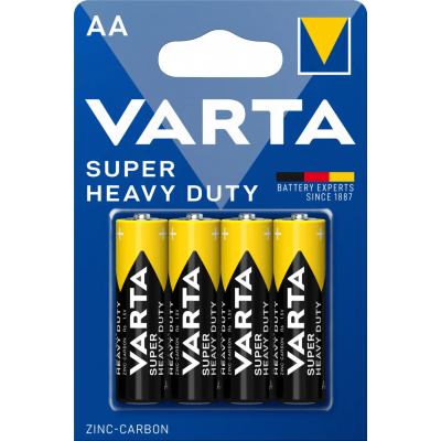Батарейка Varta LR6 AA Zinc-Carbon Super Heavy Duty 1.5V, 4шт – цинк-угольные батарейки для пультов, часов и игрушек