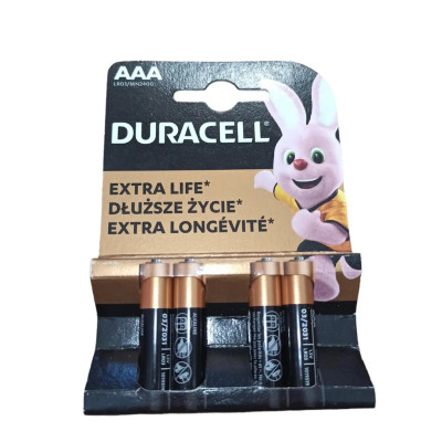 Батарейки AAA Alkaline 1.5V Duracell LR03/MN2400 4 шт (10.5×44.5мм) – щелочные элементы питания для пультов, игрушек, фонарей и электронных устройств