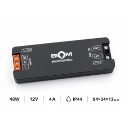 Блок живлення BIOM Professional NANO BPTH-12-48 48W 12V 4A IP44 Slim, 94×34×13 мм Блок живлення BIOM Professional NANO BPTH-12-48 48W 12V 4A IP44 Slim, 94×34×13 мм