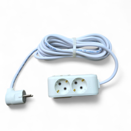 Удлинитель электрический белый 2 розетки с заземлением 16А (3,5 кВт) длина 3 метра, разборная колодка, IP20