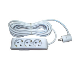 Электрический удлинитель с заземлением 16А (3,5 кВт), 3 розетки, длина 10 метров, белый, IP20