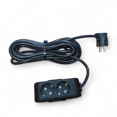 Удлинитель электрический черный с заземлением 2 розетки 16А 3.5 кВт 7 метров, бытовой IP20