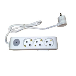 Подовжувач з трьома розетками, заземленням та вимикачем 16А (3,5 кВт), 1 метр, білий, IP20