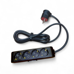 Подовжувач чорний із заземленням 16А (3,5 кВт), 4 розетки, довжина 1 метр, IP20