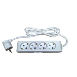Електричний подовжувач із заземленням 16А (3,5 кВт), 4 розетки, довжина 1 метр, білий, IP20