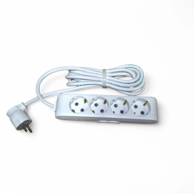 Електричний подовжувач із заземленням 16А (3,5 кВт), 4 розетки, довжина 3 метри, білий, IP20