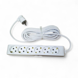 Подовжувач із заземленням 16А (3,5 кВт), 6 розеток, довжина 10 метрів, IP20, білий
