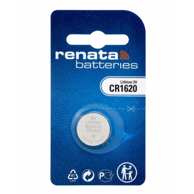 Батарейка Renata CR1620 3V Lithium 68mAh, 1 шт (16×2 мм) - літієва кнопкова батарейка для автоключів, ваг і пультів