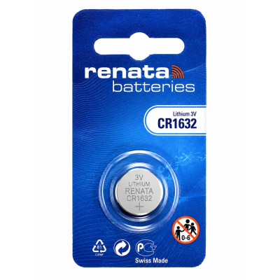 Батарейка Renata CR1632 3V Lithium 137mAh, 1 шт (16×3.2 мм) - литиевая кнопочная батарейка для весов, брелоков и электроники Батарейка Renata CR1632 3V Lithium 137mAh, 1 шт (16×3.2 мм) - литиевая кнопочная батарейка для весов, брелоков и электроники