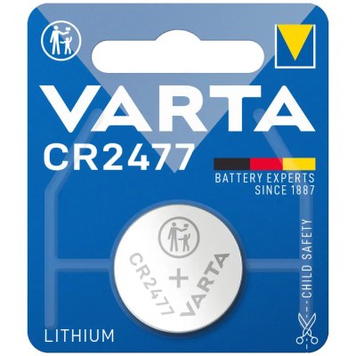 Батарейка Varta CR2477 Lithium 3V 850mAh D24.5×7.7мм, 1шт – літієва дискова батарейка для годинників, датчиків та пультів Батарейка Varta CR2477 Lithium 3V 850mAh D24.5×7.7мм, 1шт – літієва дискова батарейка для годинників, датчиків та пультів