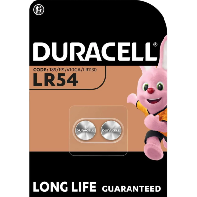 Батарейки Duracell LR54 / LR1130 / 189 / 191 / V10GA Alkaline 1.5V D11.6×H3.1 мм (2 шт) – лужні таблеткові батарейки для годинників, калькуляторів, електроніки Батарейки Duracell LR54 / LR1130 / 189 / 191 / V10GA Alkaline 1.5V D11.6×H3.1 мм (2 шт) – лужні таблеткові батарейки для годинників, калькуляторів, електроніки