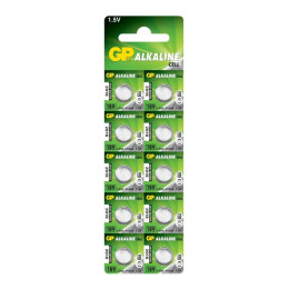 Батарейки GP 189 / AG10 / LR1130 Alkaline 1.5V 44mAh, 10 шт (11.6×3.05 мм)