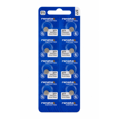 Батарейки Renata 377 SR626SW 1.55V Silver Oxide 24mAh, 10 шт (6.8×2.6 мм) - срібно-оксидні батарейки для годинників Батарейки Renata 377 SR626SW 1.55V Silver Oxide 24mAh, 10 шт (6.8×2.6 мм) - срібно-оксидні батарейки для годинників