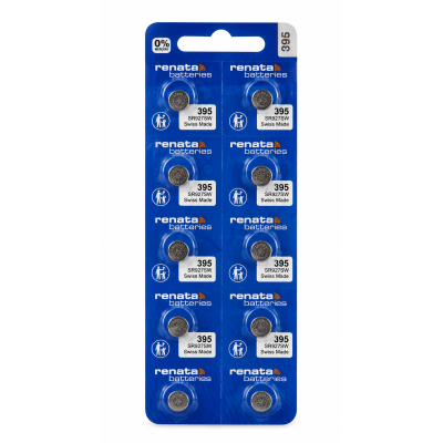 Батарейки Renata 395 SR927SW 1.55V Silver Oxide 55mAh, 10 шт (9.5×2.7 мм) - срібно-оксидні батарейки для годинників Батарейки Renata 395 SR927SW 1.55V Silver Oxide 55mAh, 10 шт (9.5×2.7 мм) - срібно-оксидні батарейки для годинників