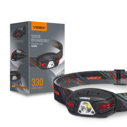Фонарь налобный аккумуляторный VIDEX VLF-H015 330Lm, USB-C, Li-Pol 850mAh, IP67, сенсор, красный свет