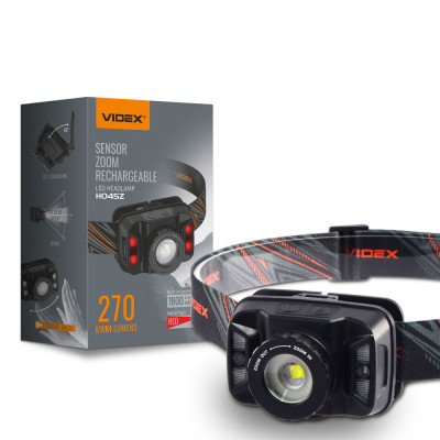 Ліхтарик налобний акумуляторний VIDEX VLF-H045Z 270Lm, USB-C, Li-Pol 1800mAh, IP65, зум-фокус, червоне світло Ліхтарик налобний акумуляторний VIDEX VLF-H045Z 270Lm, USB-C, Li-Pol 1800mAh, IP65, зум-фокус, червоне світло