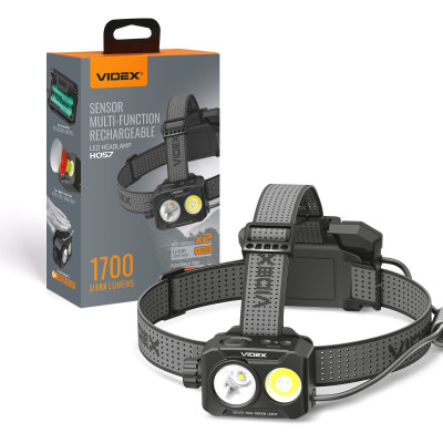 Налобний акумуляторний ліхтар VIDEX VLF-H057 1700Lm 5000K, 2×18650, USB-C, Power Bank, сенсор, IP65
