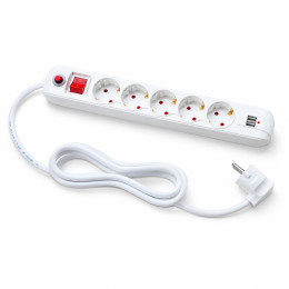 Мережевий фільтр QM-51 1 м, 5 розеток, 2 USB-A, 16А 3500 Вт, вимикач, заземлення, білий Мережевий фільтр QM-51 1 м, 5 розеток, 2 USB-A, 16А 3500 Вт, вимикач, заземлення, білий