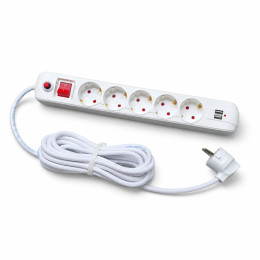 Мережевий фільтр QM-510 10 м, 5 розеток, 2 USB-A, 16А 3500 Вт, вимикач, заземлення, білий Мережевий фільтр QM-510 10 м, 5 розеток, 2 USB-A, 16А 3500 Вт, вимикач, заземлення, білий