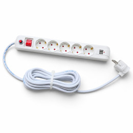 Мережевий фільтр QM-53 3 м, 5 розеток, 2 USB-A, 16А 3500 Вт, вимикач, заземлення, білий Мережевий фільтр QM-53 3 м, 5 розеток, 2 USB-A, 16А 3500 Вт, вимикач, заземлення, білий