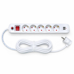 Мережевий фільтр QM-57 7 м, 5 розеток, 2 USB-A, 16А 3500 Вт, вимикач, заземлення, білий Мережевий фільтр QM-57 7 м, 5 розеток, 2 USB-A, 16А 3500 Вт, вимикач, заземлення, білий