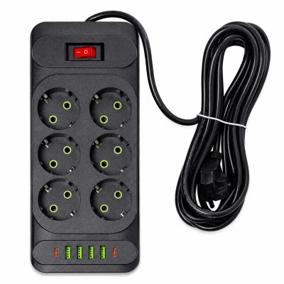 Мережевий фільтр Yiwu HP-5-15 на 6 розеток із USB Мережевий фільтр Yiwu HP-5-15 на 6 розеток із USB